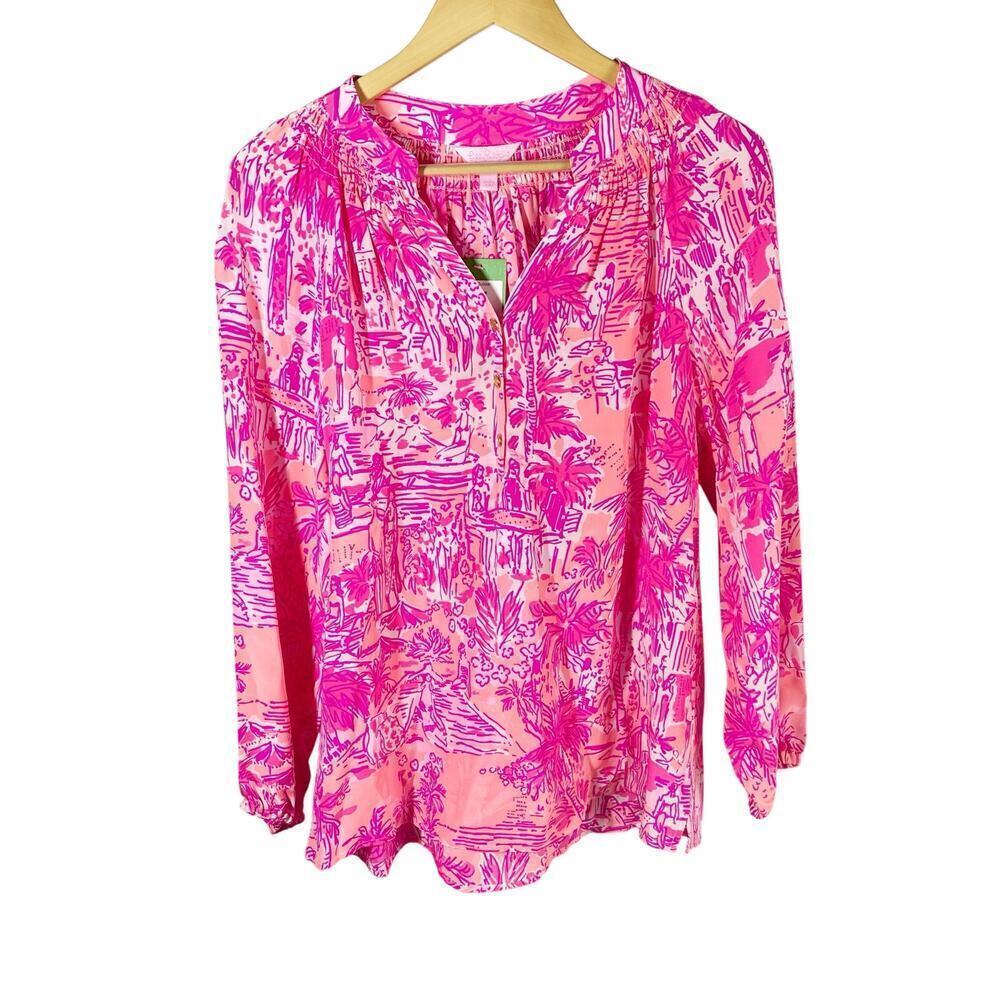Lilly Pulitzer Elsa Silk Top Cheeky Melon Rule Breakers Size Medium